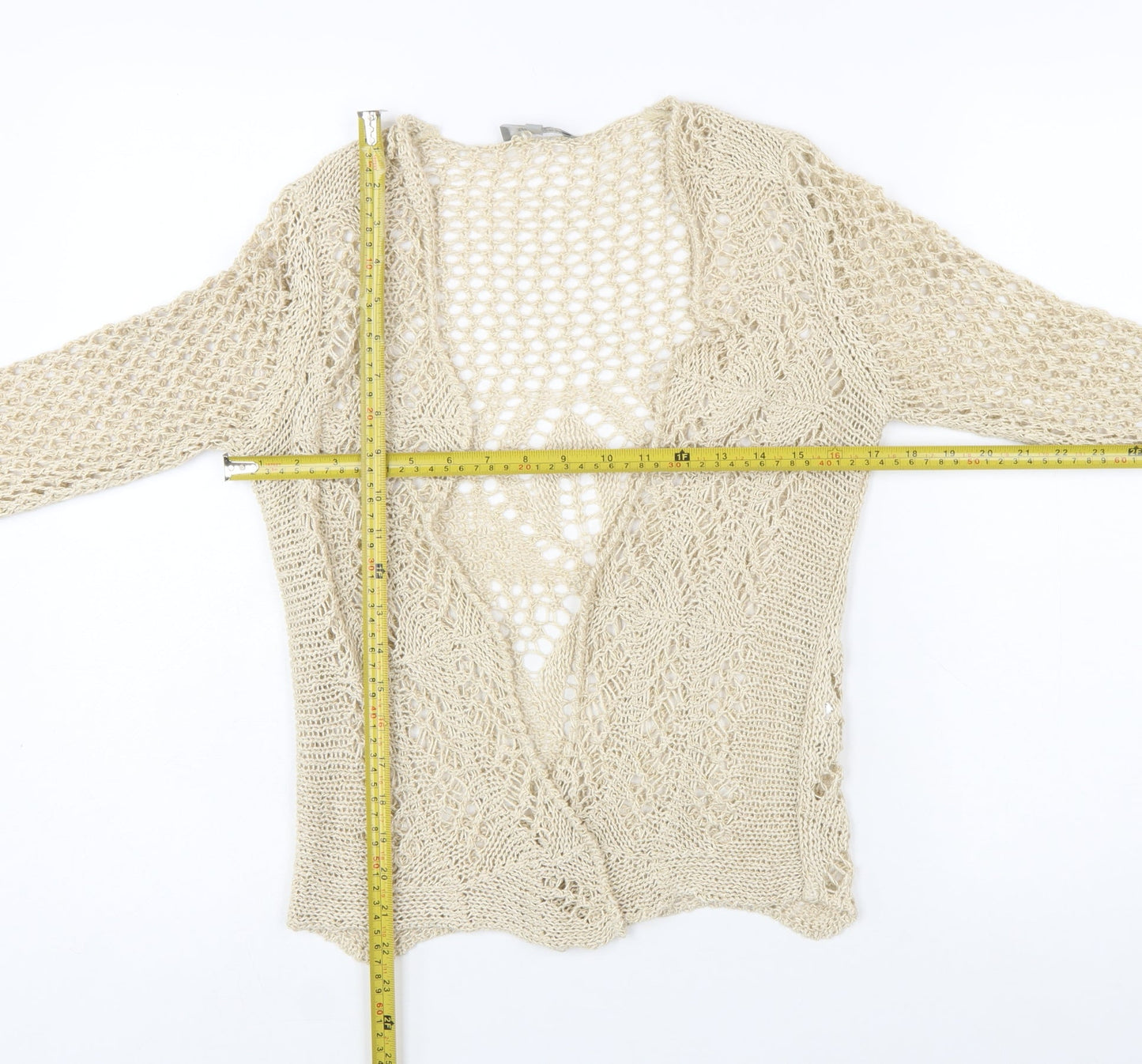 Steilmann Women's Beige Open Knit Long Sleeve Cardigan S