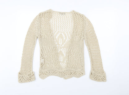 Steilmann Women's Beige Open Knit Long Sleeve Cardigan S
