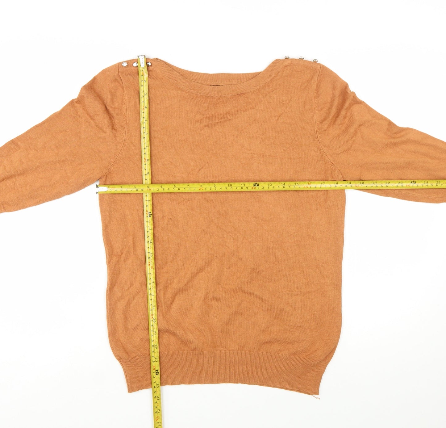 Roman Women Brown Size 14 Boat Neck Button Detail Knit Jumper