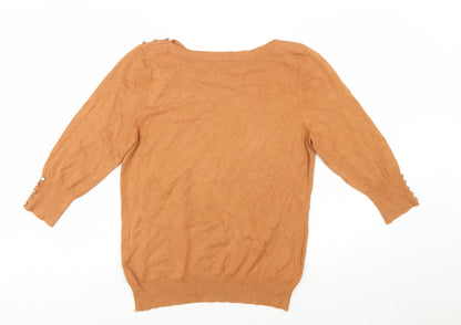 Roman Women Brown Size 14 Boat Neck Button Detail Knit Jumper
