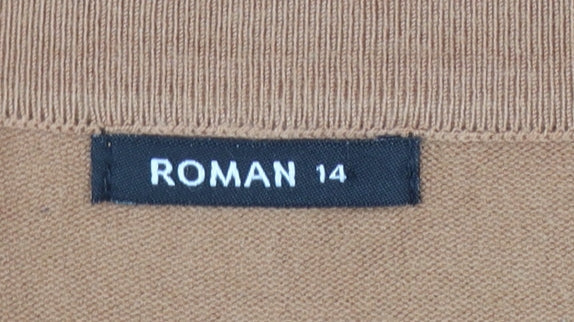 Roman Women Brown Size 14 Boat Neck Button Detail Knit Jumper