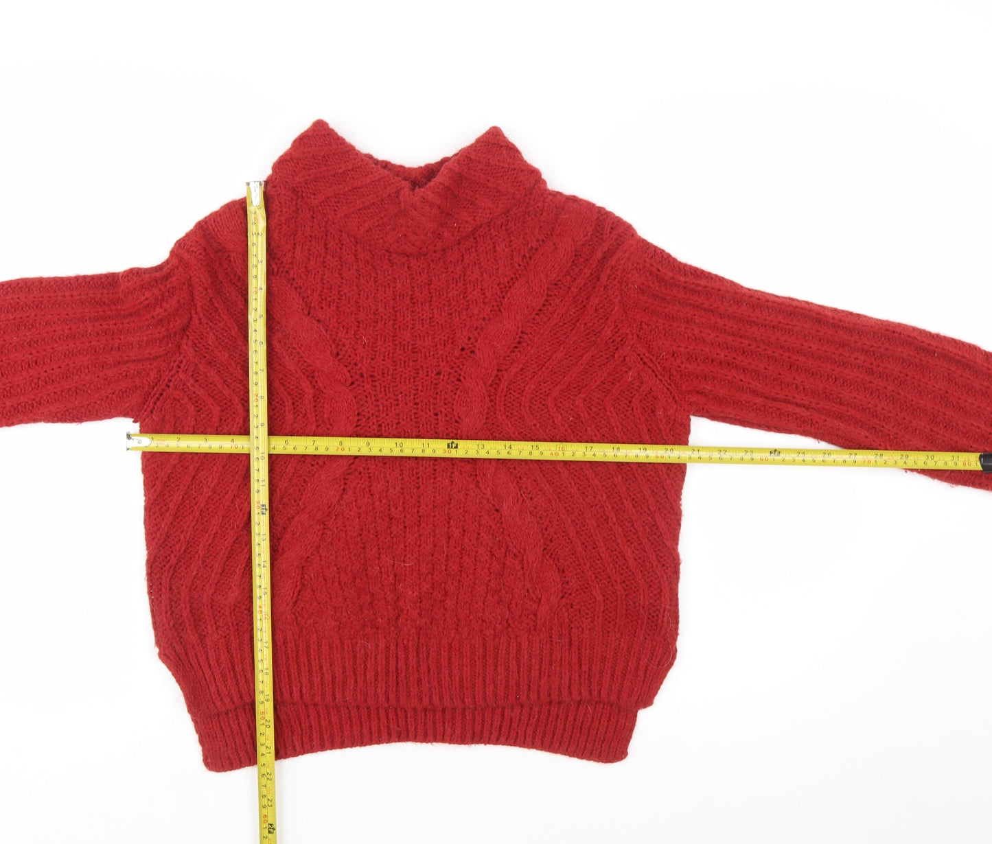 Marks and Spencer Women Red Cable-Knit Roll Neck Jumper Size 10