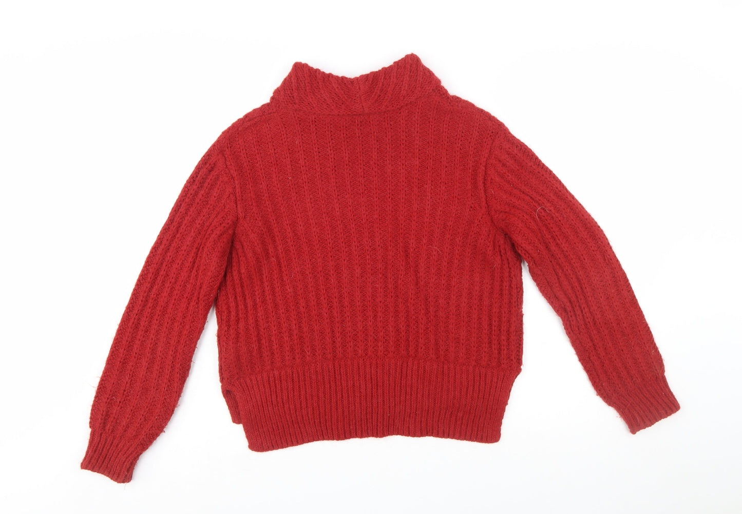Marks and Spencer Women Red Cable-Knit Roll Neck Jumper Size 10