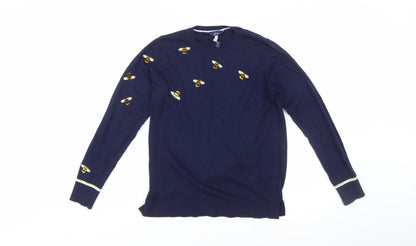 Joules Womens Blue Bee Embroidered Cotton Jumper Size 8