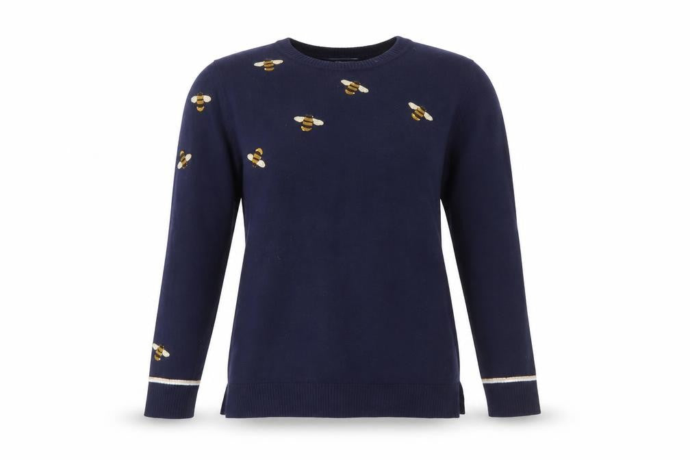 Joules Womens Blue Bee Embroidered Cotton Jumper Size 8