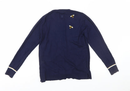 Joules Womens Blue Bee Embroidered Cotton Jumper Size 8