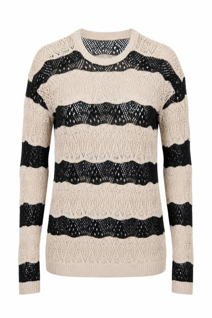 River Island Women’s Beige Black Striped Open-Knit Jumper Size 14
