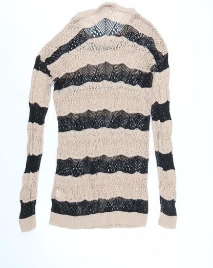 River Island Women’s Beige Black Striped Open-Knit Jumper Size 14