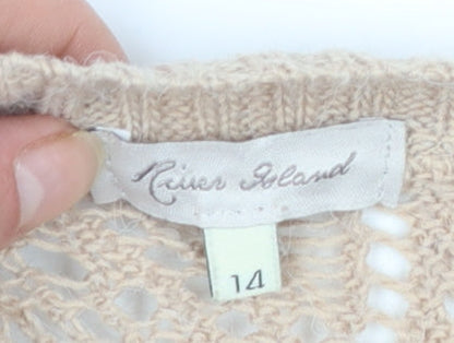 River Island Women’s Beige Black Striped Open-Knit Jumper Size 14