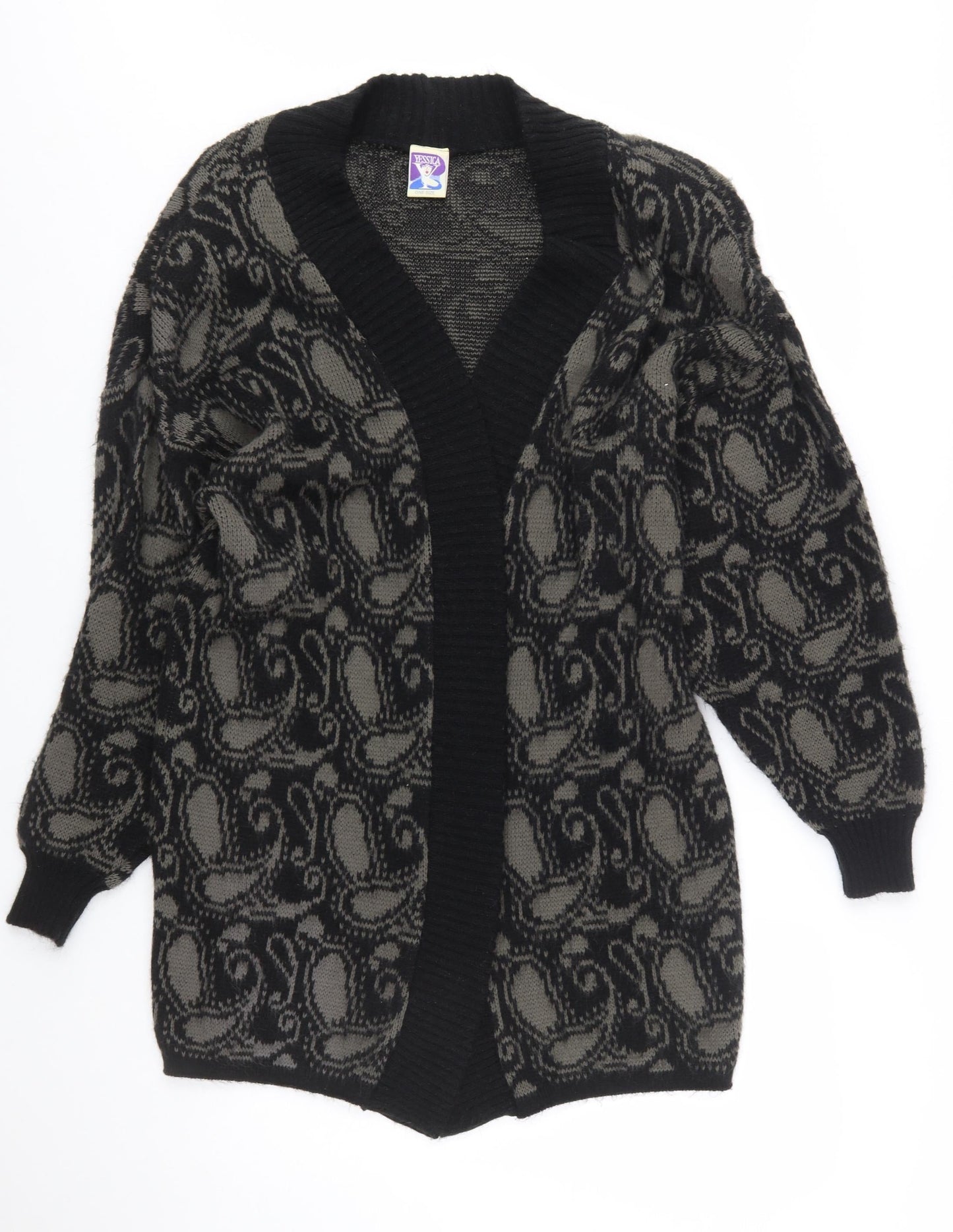 Yessica Women Black Grey Paisley Knit Long Sleeve Cardigan One Size