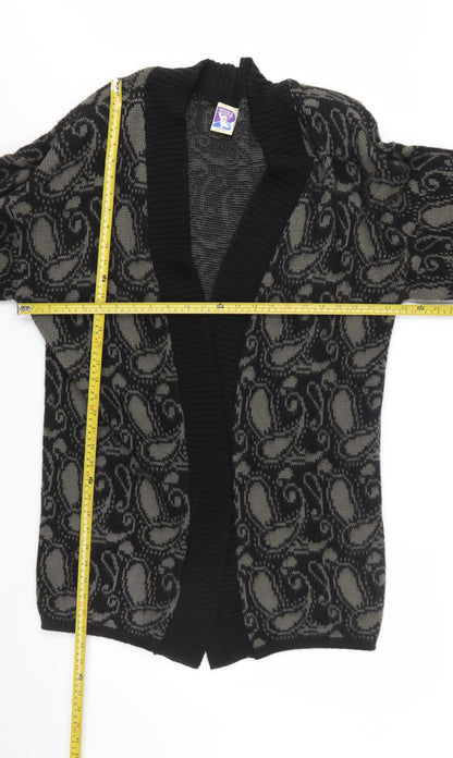 Yessica Women Black Grey Paisley Knit Long Sleeve Cardigan One Size