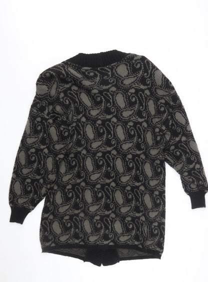 Yessica Women Black Grey Paisley Knit Long Sleeve Cardigan One Size