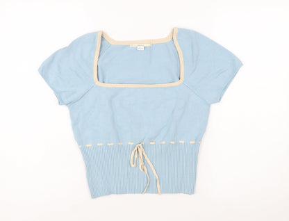 Kimchi Blue Women Blue Square Neck Short Sleeve Pullover Jumper XL