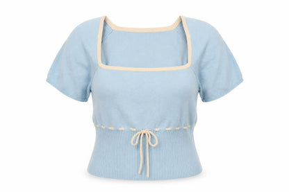 Kimchi Blue Women Blue Square Neck Short Sleeve Pullover Jumper XL