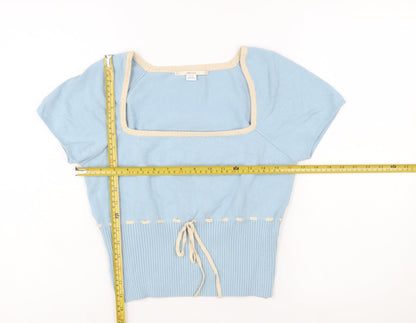 Kimchi Blue Women Blue Square Neck Short Sleeve Pullover Jumper XL