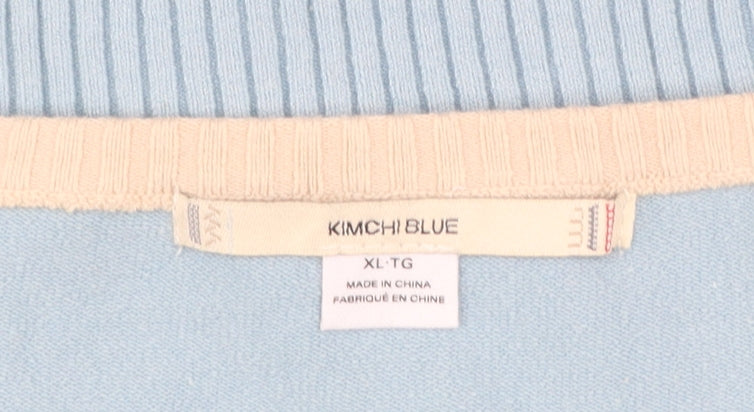 Kimchi Blue Women Blue Square Neck Short Sleeve Pullover Jumper XL