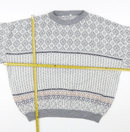 Jargon Womens Grey Fair Isle Acrylic Knit Jumper M