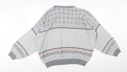 Jargon Womens Grey Fair Isle Acrylic Knit Jumper M
