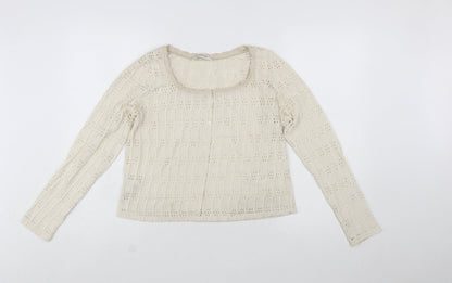 Promod Women Ivory Knit Cardigan L Cotton Blend Open Knit