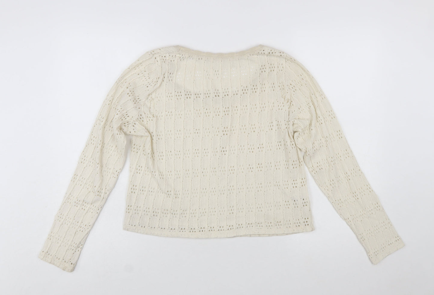 Promod Women Ivory Knit Cardigan L Cotton Blend Open Knit