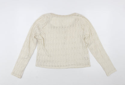 Promod Women Ivory Knit Cardigan L Cotton Blend Open Knit