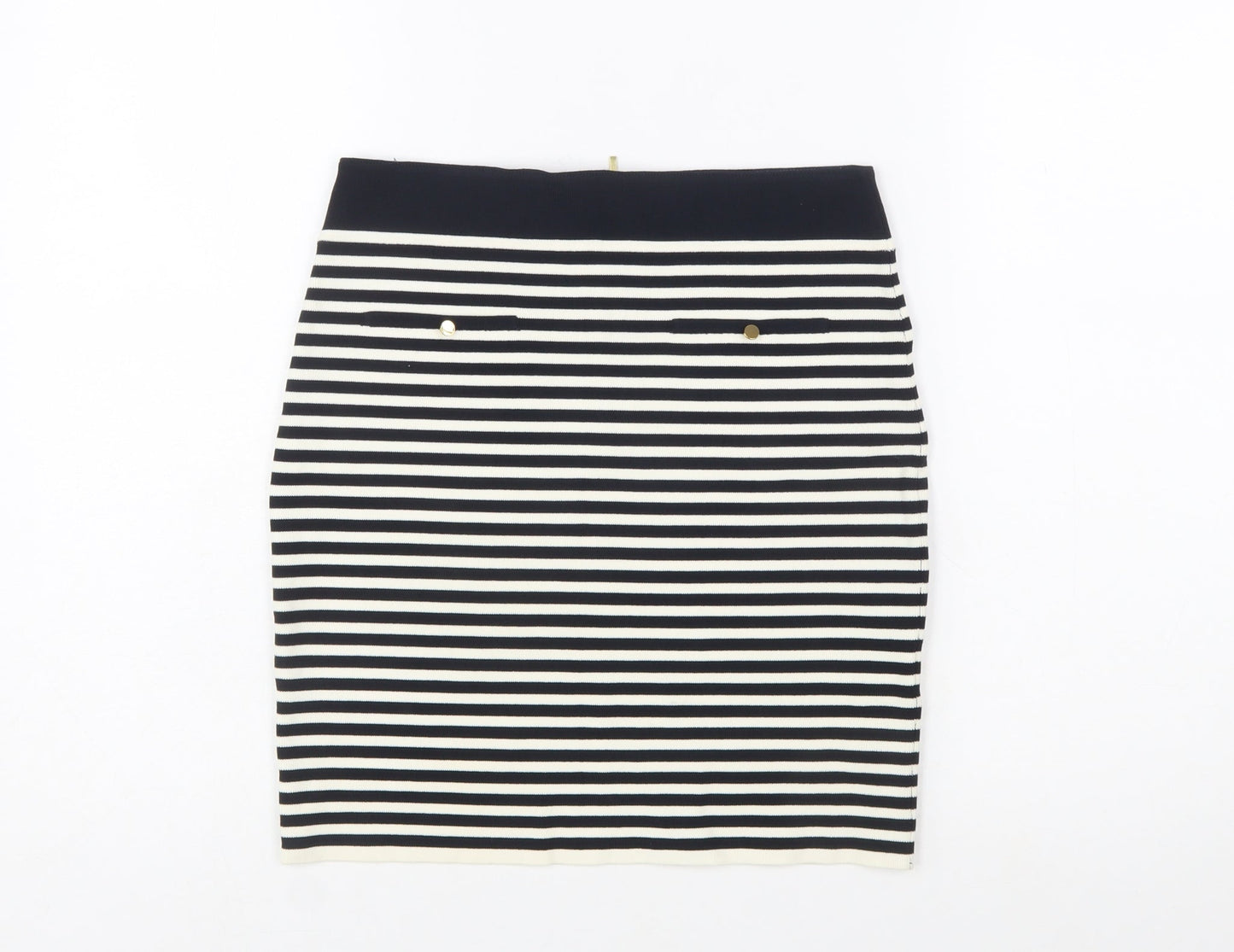 Reiss Women Black Striped Pencil Skirt Size S Stretch Knit