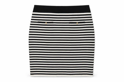 Reiss Women Black Striped Pencil Skirt Size S Stretch Knit