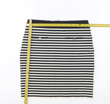 Reiss Women Black Striped Pencil Skirt Size S Stretch Knit