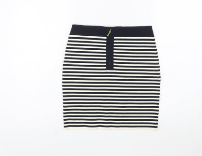 Reiss Women Black Striped Pencil Skirt Size S Stretch Knit