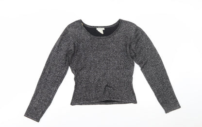 House of Fraser Womens Black Silk Blend Sparkle Long Sleeve Blouse M