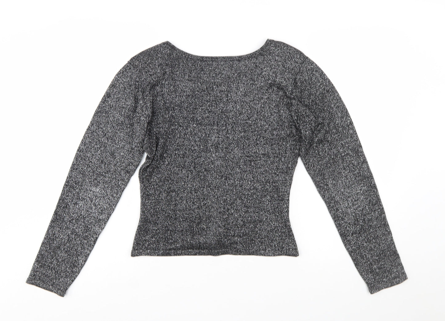 House of Fraser Womens Black Silk Blend Sparkle Long Sleeve Blouse M