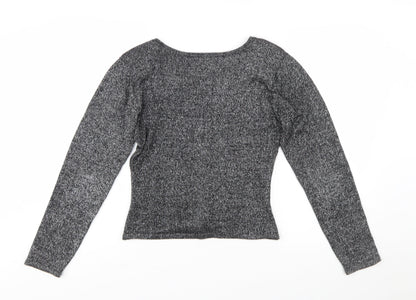 House of Fraser Womens Black Silk Blend Sparkle Long Sleeve Blouse M