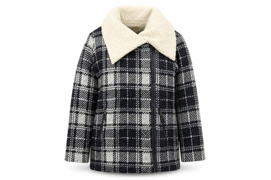 Bershka Women's Blue Checked Knit Biker Jacket Size S