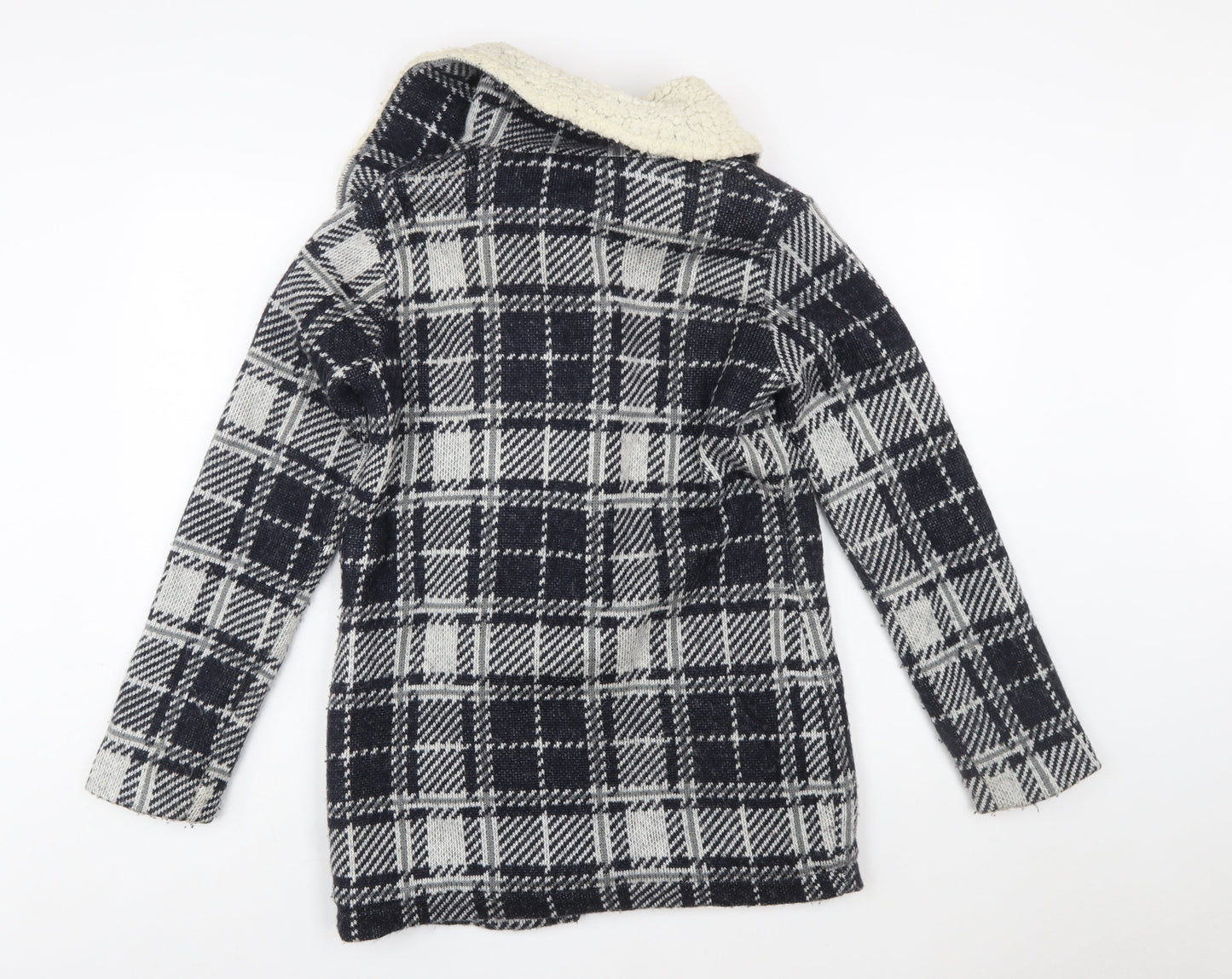Bershka Women's Blue Checked Knit Biker Jacket Size S