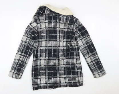 Bershka Women's Blue Checked Knit Biker Jacket Size S