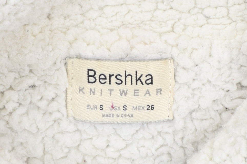 Bershka Women's Blue Checked Knit Biker Jacket Size S