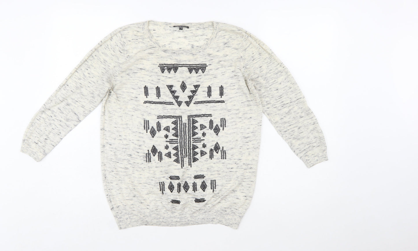 Warehouse Womens Beige Aztec Knit Pullover Jumper Size 12