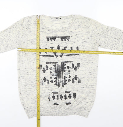 Warehouse Womens Beige Aztec Knit Pullover Jumper Size 12