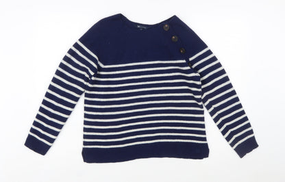 Crew Clothing Company Womens Blue Striped Merino Wool Jumper Size 12