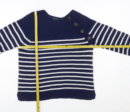 Crew Clothing Company Womens Blue Striped Merino Wool Jumper Size 12