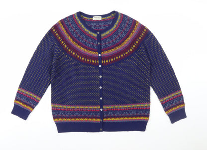 Marks and Spencer Women Blue Fair Isle Cardigan UK 20 Wool Blend