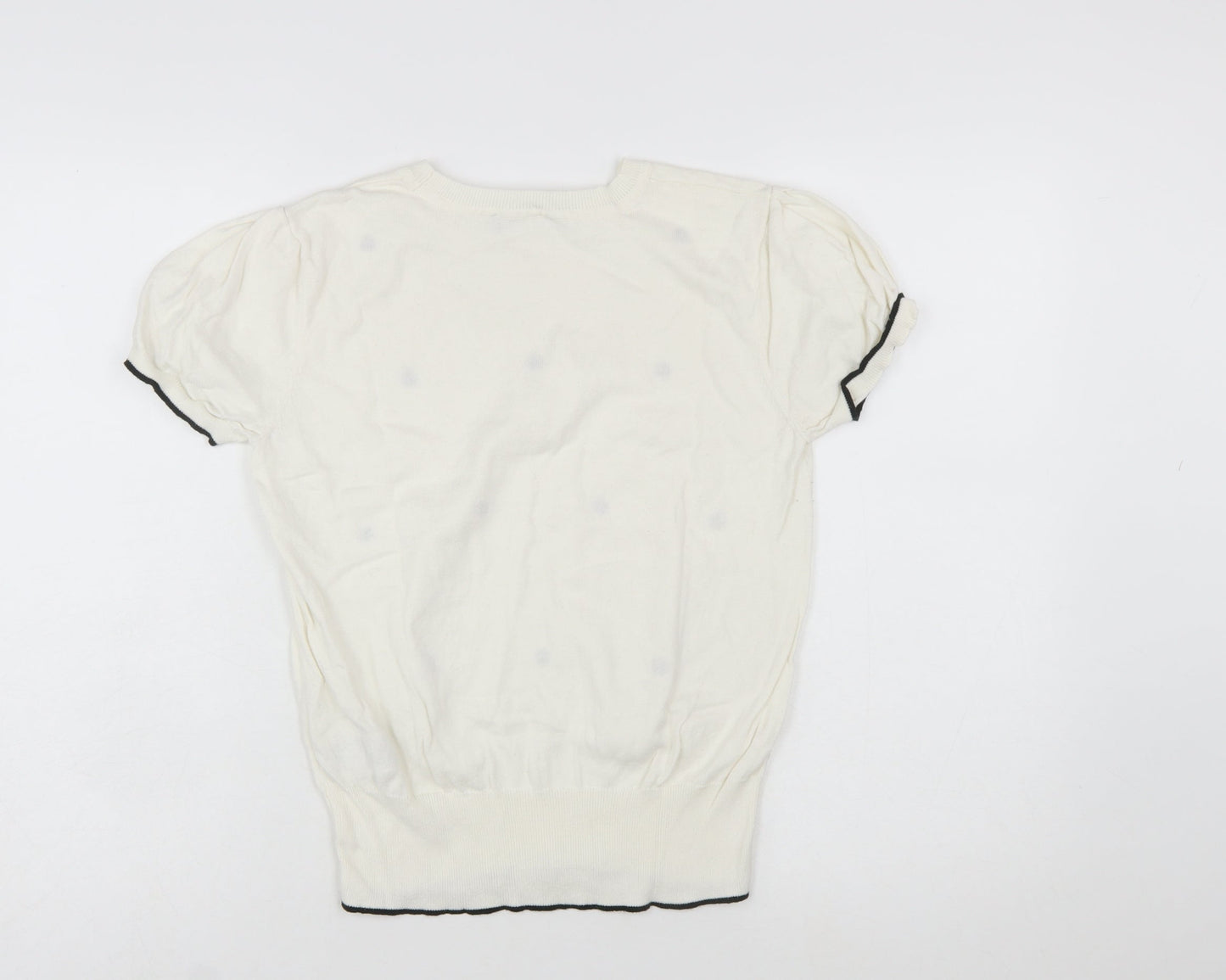 Oasis Women Ivory Polka Dot Short Sleeve Cotton Pullover Jumper Size 10