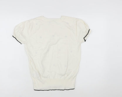 Oasis Women Ivory Polka Dot Short Sleeve Cotton Pullover Jumper Size 10