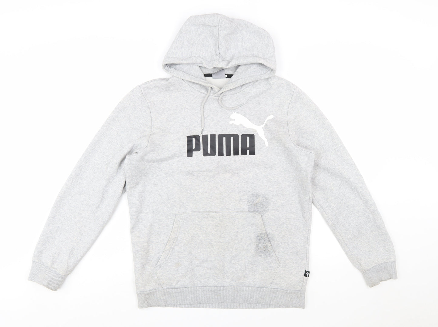 Puma Men's Grey Pullover Hoodie Small Graphic Logo Sweatshirt
