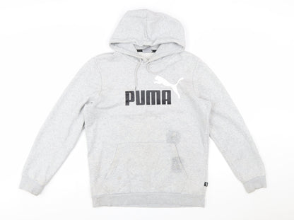 Puma Men's Grey Pullover Hoodie Small Graphic Logo Sweatshirt