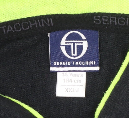 Sergio Tacchini Boys Black Full Zip Hoodie 14 Years 164cm Cotton Logo Sportswear