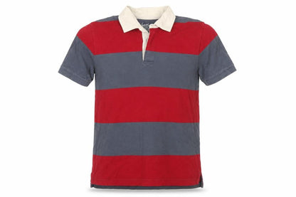 Gap Men's Red & Grey Striped Polo Shirt Size L Cotton Short Sleeve