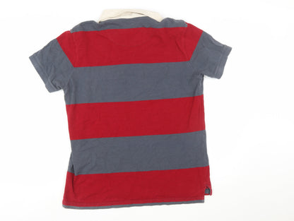 GAP Men's Red & Grey Striped Polo Shirt Size L Cotton Short Sleeve