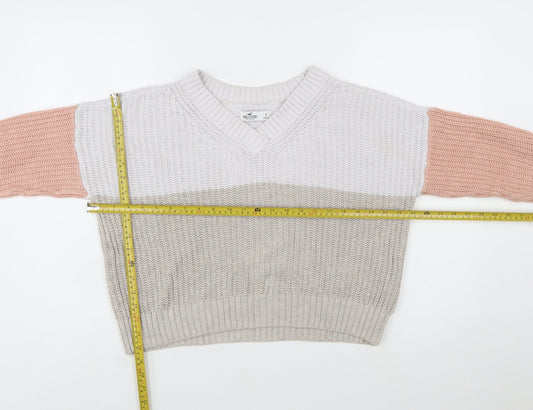 Hollister Womens Multicoloured V-Neck Knit Jumper Size S
