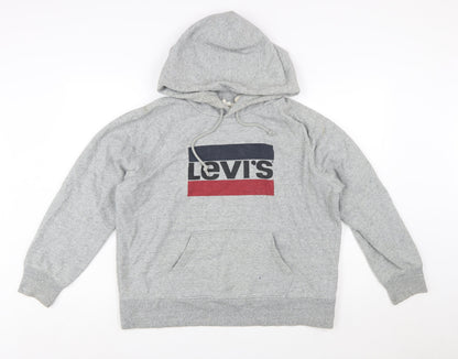 Levi's Mens Grey Pullover Hoodie Size L Graphic Logo Fleece